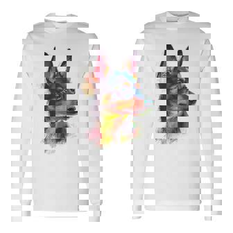 ミニチュア ピンシャー 犬 ペット アート カラフル ミニチュア ピンシャー 長袖Tシャツ - Kawaiitshirt