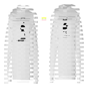 ミャンマーの地図と国の名前が付いたビルマの国旗 長袖Tシャツ - Kawaiitshirt