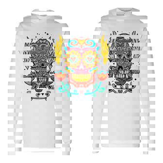 メキシカンホリデー カーニバル マスク カラフル スカル 長袖Tシャツ - Kawaiitshirt