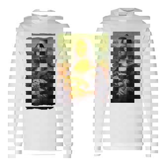 モナ・リザとオレンジ色の猫 面白いアートの絵 長袖Tシャツ - Kawaiitshirt