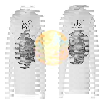 ラオスの風景 アールデコ 長袖Tシャツ - Kawaiitshirt