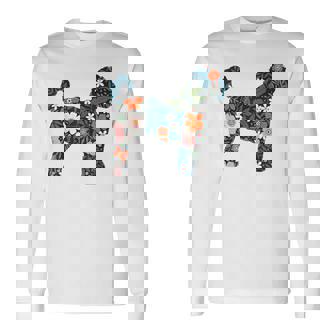 ラブラドゥードルやゴールデンドゥードルのママのためのフローラルドッグシルエット 長袖Tシャツ - Kawaiitshirt