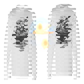 ラーメン 海 波 寝ぼける たまご 長袖Tシャツ - Kawaiitshirt