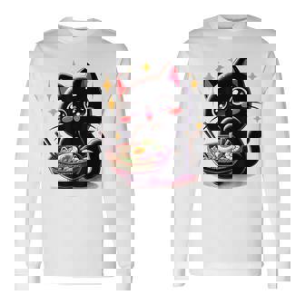 ラーメン猫かわいいアニメ猫ラーメン愛好家甘い 長袖Tシャツ - Kawaiitshirt