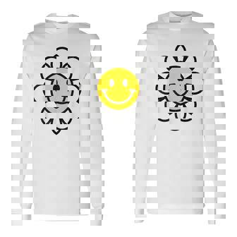 レトロ ヴィンテージ イエロー ハッピー スマイル スマイル フェイス デイジーフラワー 長袖Tシャツ - Kawaiitshirt