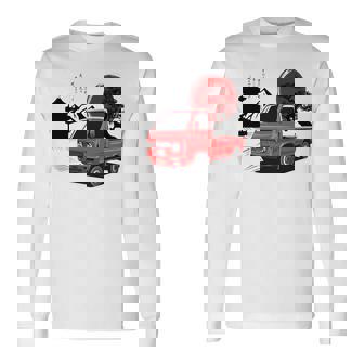 レトロな赤いミニトラックと日本の夕日。 長袖tシャツ 長袖Tシャツ - Kawaiitshirt