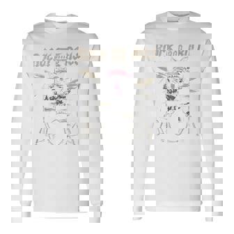 ロックンロール キャットドラム ヴィンテージ Rock Cat Drummer Art Back 長袖Tシャツ - Kawaiitshirt