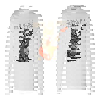 ロックンロール ギター 猫 ビンテージ Rock ギタリスト 猫 長袖tシャツ 長袖Tシャツ - Kawaiitshirt