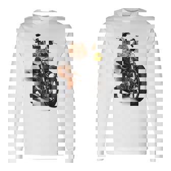 三毛猫 オレンジ猫 ねこ バイク バイカー 長袖Tシャツ - Kawaiitshirt