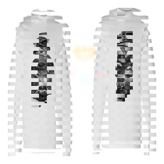 三毛猫 オレンジ猫 ねこ バイク ヘルメット 長袖Tシャツ - Kawaiitshirt