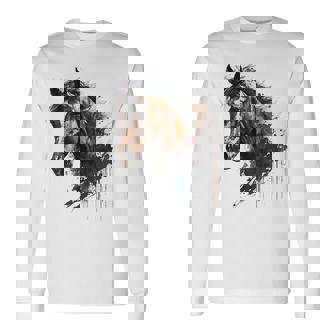 乗馬アート アニマルプリント 馬モチーフ 馬 長袖Tシャツ - Kawaiitshirt