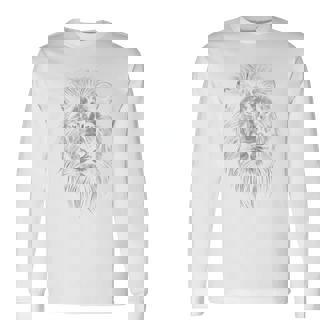 動物愛好家のための雄大なライオンポートレートグラフィックデザイン。 長袖tシャツ 長袖Tシャツ - Kawaiitshirt