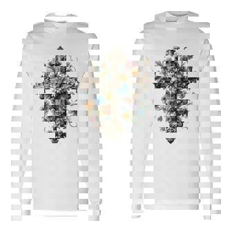 十字架 スピリチュアル キリスト 花 イエス 信仰 十字架 十字架 長袖tシャツ 長袖Tシャツ - Kawaiitshirt