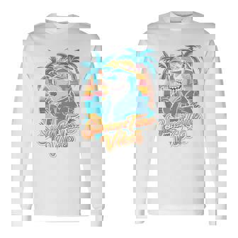夏休み サメ ビーチ トロピカル サンセット ヤシの木 長袖tシャツ 長袖Tシャツ - Kawaiitshirt