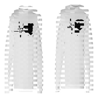 心電図のパターン ハートカラー ブラック 長袖Tシャツ - Kawaiitshirt