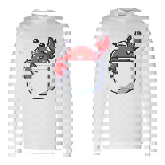 愛らしい かわいい ちび 和 ポケット カワイイ カニ 長袖Tシャツ - Kawaiitshirt