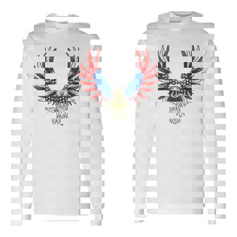愛国的なアメリカ国旗イーグル 7月4日 バックプリント アメリカン 長袖Tシャツ - Kawaiitshirt