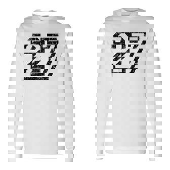 数字 27 ヴィンテージ ブラックホワイト 長袖Tシャツ - Kawaiitshirt