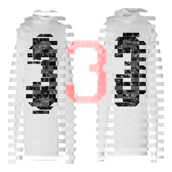数字 3 ヴィンテージブラック&レッド 長袖Tシャツ - Kawaiitshirt
