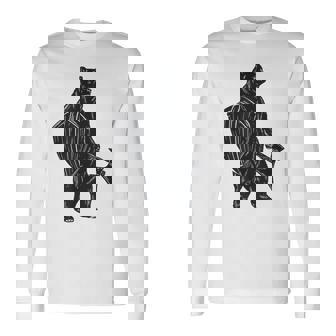 斧と盾を持った熊 中世の熊 バイキング 長袖Tシャツ - Kawaiitshirt