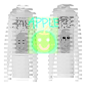 日本 りんご 青りんご かわいい 笑顔 長袖Tシャツ - Kawaiitshirt