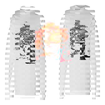 日本 浮世絵 京都 嵯峨 紅葉 和傘 美人 着物 長袖Tシャツ - Kawaiitshirt