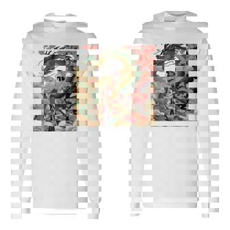 日本 浮世絵 桜 着物 竜 綺麗 日本髪 長袖Tシャツ - Kawaiitshirt