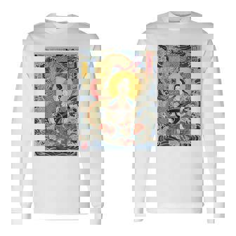 日本 浮世絵 滋賀 琵琶湖 竹生島 弁財天 竜 龍神 バックプリント 長袖Tシャツ - Kawaiitshirt