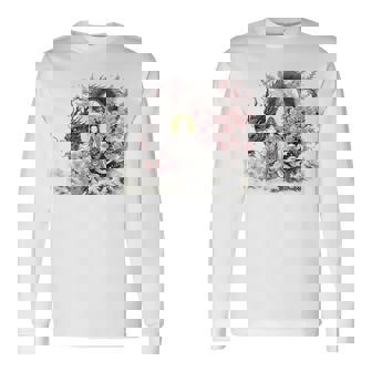 日本 浮世絵 観音菩薩 竜 桜 波 バックプリント 長袖Tシャツ - Kawaiitshirt