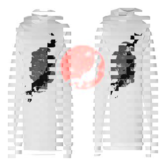 日本 赤 太陽 日本 列島 地図 かっこいい 国旗 スタイル 長袖Tシャツ - Kawaiitshirt