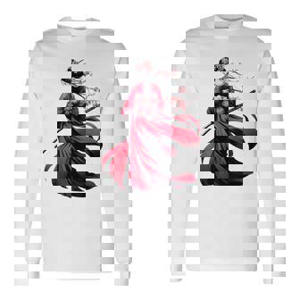 日本のサムライ フローラルウォリアーフラワー 桜 長袖Tシャツ - Kawaiitshirt