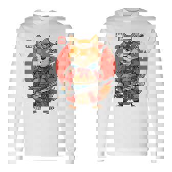 日本の侍犬 柴戦士 浮世サムライ バックプリント 長袖Tシャツ - Kawaiitshirt