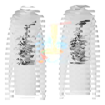 日本の麺スープ ラーメン 浮世絵 日本波 ヴィンテージ 長袖Tシャツ - Kawaiitshirt