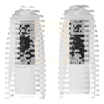 日本美術 猫 忍者 浮世絵 アニメ風 侍猫 長袖tシャツ 長袖Tシャツ - Kawaiitshirt