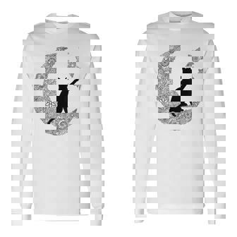 曼荼羅猫tシャツ レディース メンズ ユース 月と星 長袖Tシャツ - Kawaiitshirt
