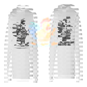 木彫りの鶏、かわいいデザイン 長袖Tシャツ - Kawaiitshirt