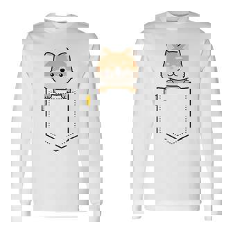 柴犬 しばいぬ 子柴 柴犬子犬 ワンポイント ポケット デザイン かわいい おもしろ 可愛い 犬飼い 犬好き 長袖Tシャツ - Kawaiitshirt