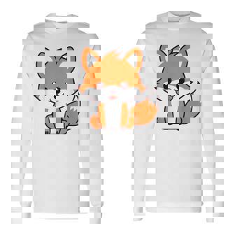 森のかわいい面白いキツネの子動物は小さなキツネが大好きです 長袖Tシャツ - Kawaiitshirt