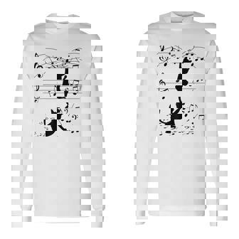 楽譜で遊ぶ面白い猫 長袖Tシャツ - Kawaiitshirt
