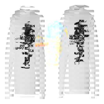 決めポーズの猫イラスト Pawの文字が光るダンス風デザイン 長袖Tシャツ - Kawaiitshirt