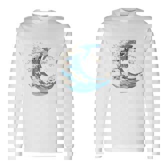 海の波から現れる芸術的なクジラ 長袖Tシャツ - Kawaiitshirt