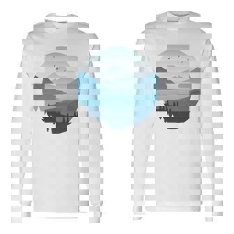 湖 森 風景 山 シルエット 長袖tシャツ 長袖Tシャツ - Kawaiitshirt