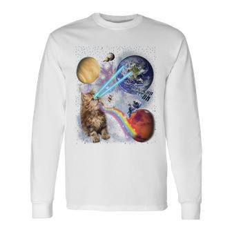 猫 ねこ 宇宙 惑星 長袖Tシャツ - Kawaiitshirt
