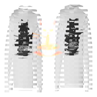 猫 ラーメン グラフィック 日本語 カワイイ アニメ 面白い ラーメン 猫 長袖tシャツ 長袖Tシャツ - Kawaiitshirt