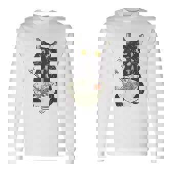 猫 ラーメン 麺 和 ラーメン かわいい 猫 長袖Tシャツ - Kawaiitshirt