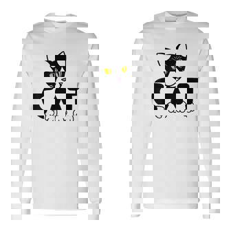 猫 子猫 ハチワレ モノトーン 白 黒 かわいい ユニーク 長袖Tシャツ - Kawaiitshirt