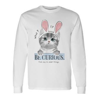 猫 面白い ネコ 可愛い うさぎ 猫好きにお勧め うさ耳ねこ 長袖Tシャツ - Kawaiitshirt