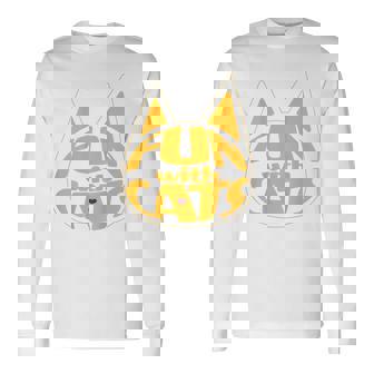 猫と一緒に楽しい！ バックプリント かわいい ねこ好き おもしろ 長袖Tシャツ - Kawaiitshirt