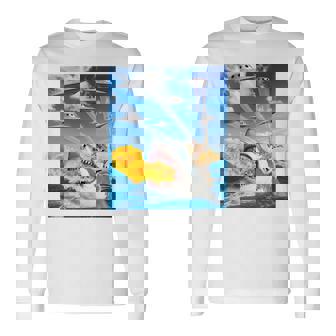 猫に乗って火を吐くサメレインボーレーザータコス 長袖tシャツ 長袖Tシャツ - Kawaiitshirt