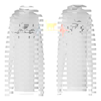 猫心電図心拍オールドスクールルックアニマル 長袖tシャツ 長袖Tシャツ - Kawaiitshirt